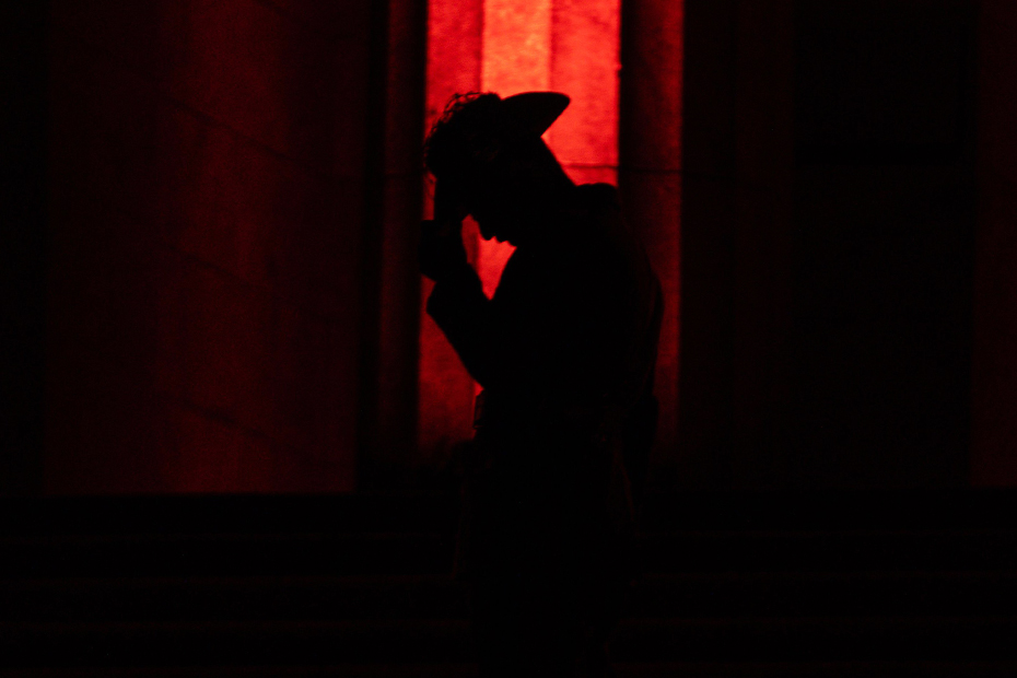 A member of the Australian Defence Force is seen at the Shrine of Remembrance during Anzac Day Dawn Service in Melbourne, Victoria