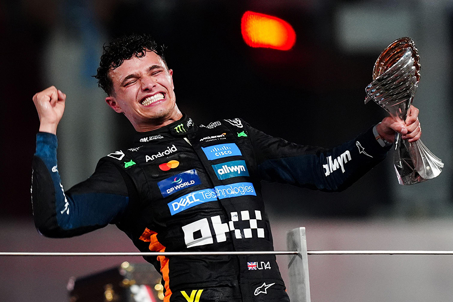 McLaren driver Lando Norris celebrates winning the Formula One world championship after finishing third at the Abu Dhabi Grand Prix. 