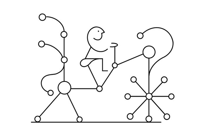 Illustration of a person riding a graphical bicycle