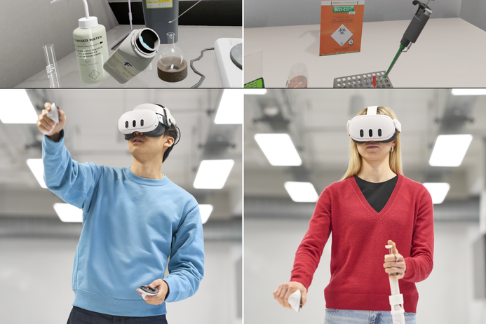 Collage showing students using virtual reality headsets